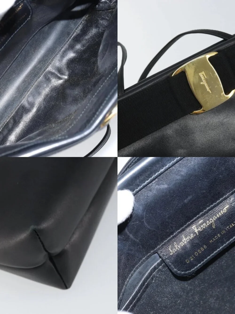 Salvatore Ferragamo Vala Shoulder Bag Leather Black Gold Auth 162154